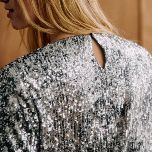 Sezane Pelagie Blouse in Black and White Sequins size 44 NWT - Picture 3 of 10